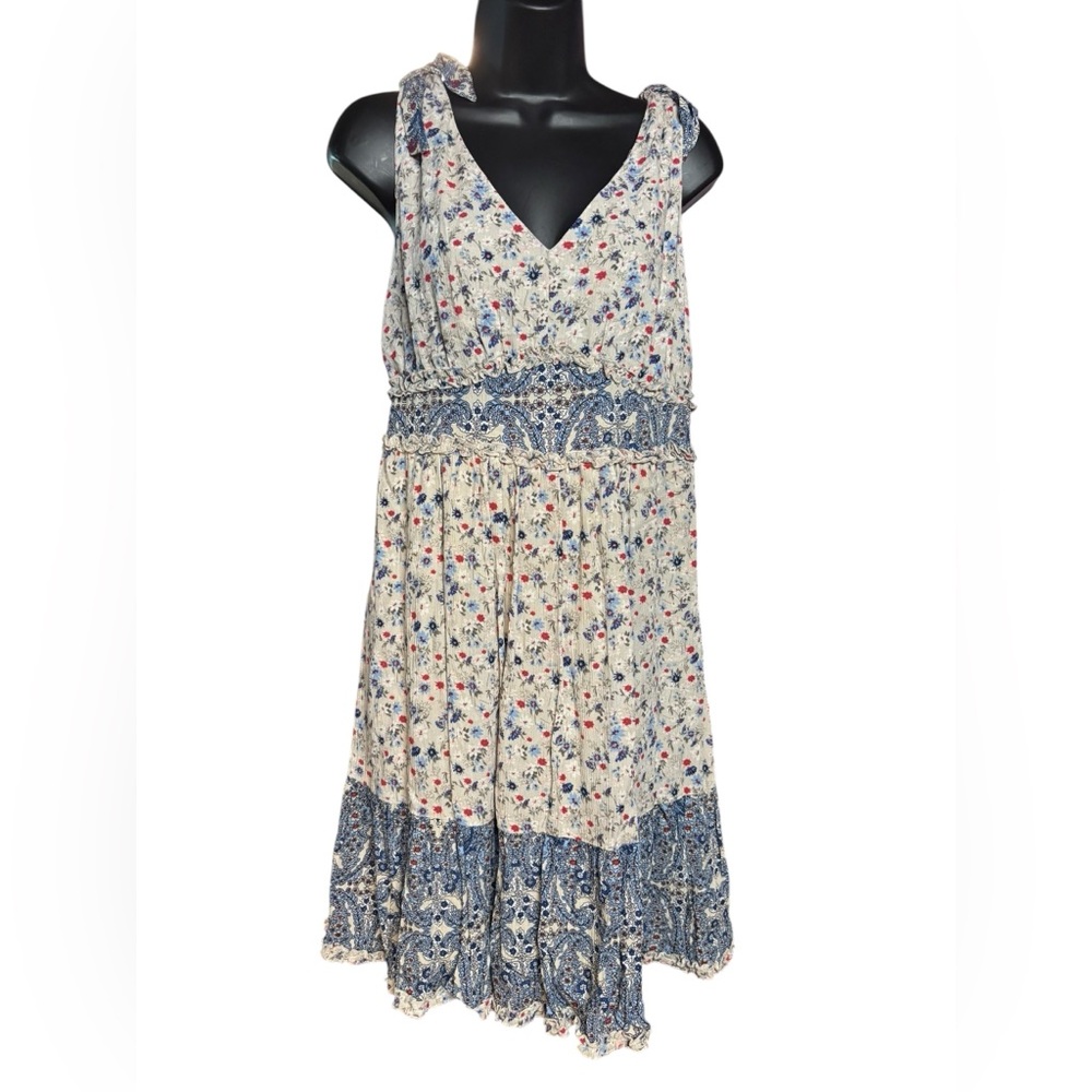Floral Sleeveless Dress - Blue and White